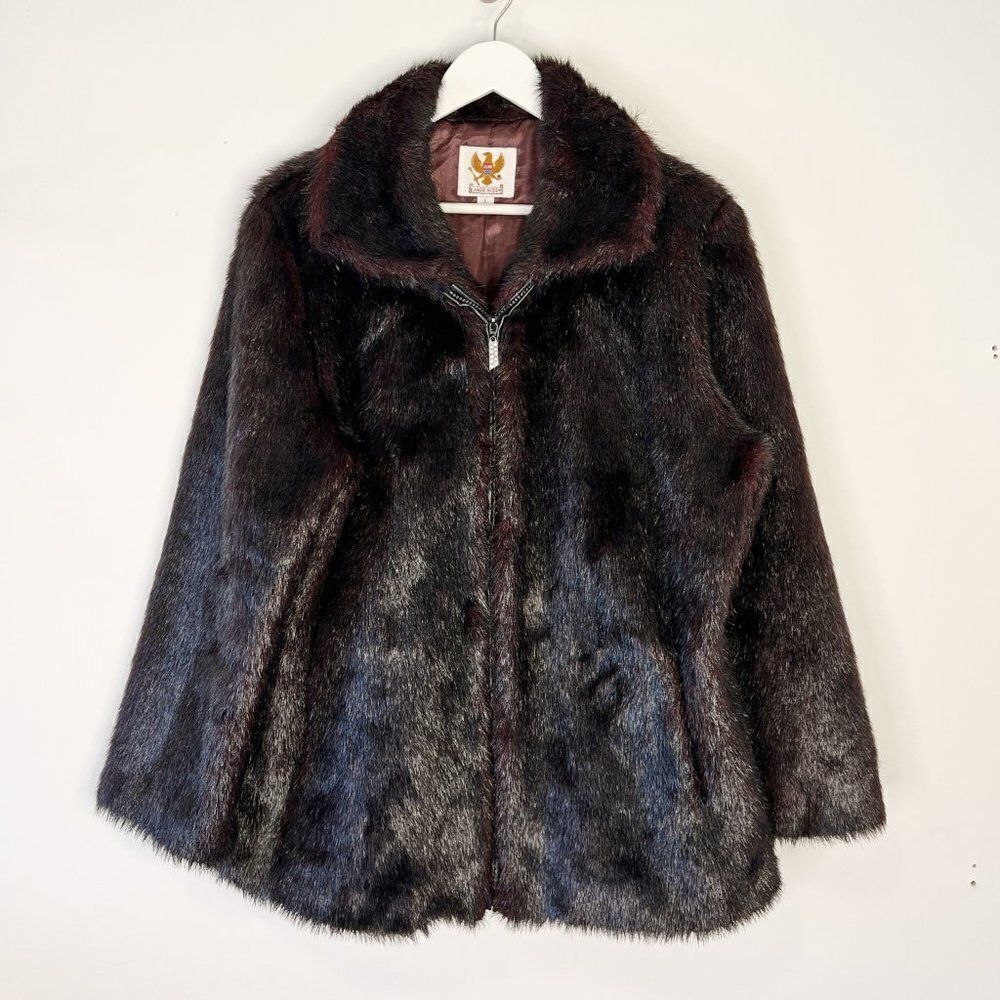 Vintage Ameri Mode Burgundy Faux Fur Full Zip Coat